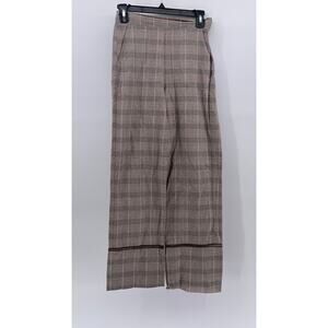GROOVE Women's Brown Plaid Eyelet Trim Elastic Waist Pull-On Casual Pants SZ S
